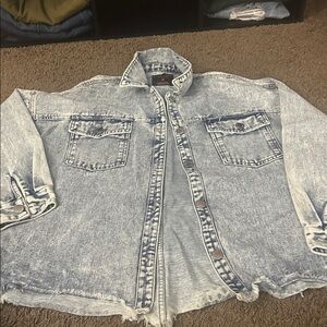 Black Label C'Est Toi Denim Jacket Women's Medium Blue Long Sleeve Frayed Hem